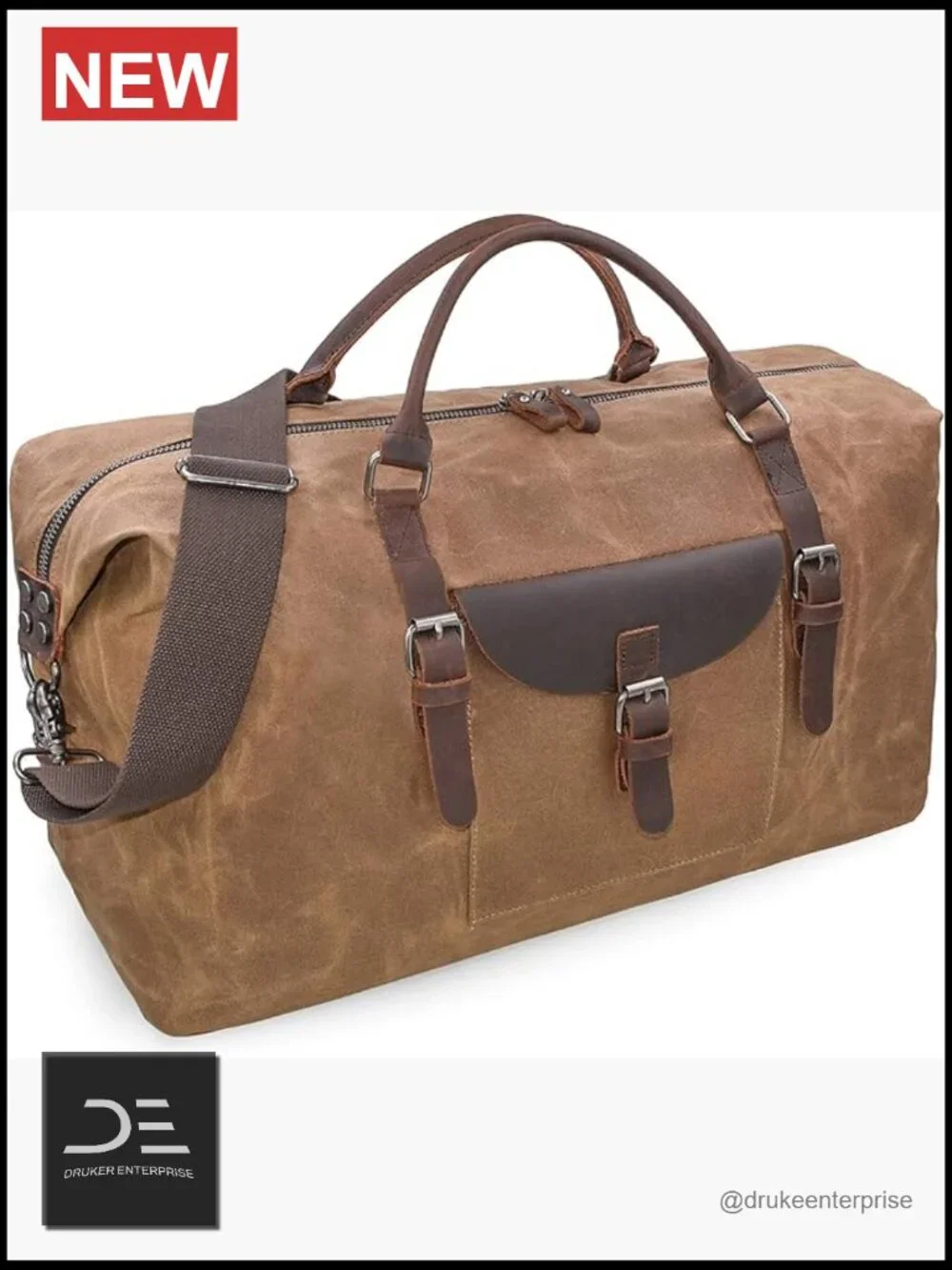 Large Waxed Canvas & Leather Travel Duffel Bag, Carry-on Weekender for Men, 55L